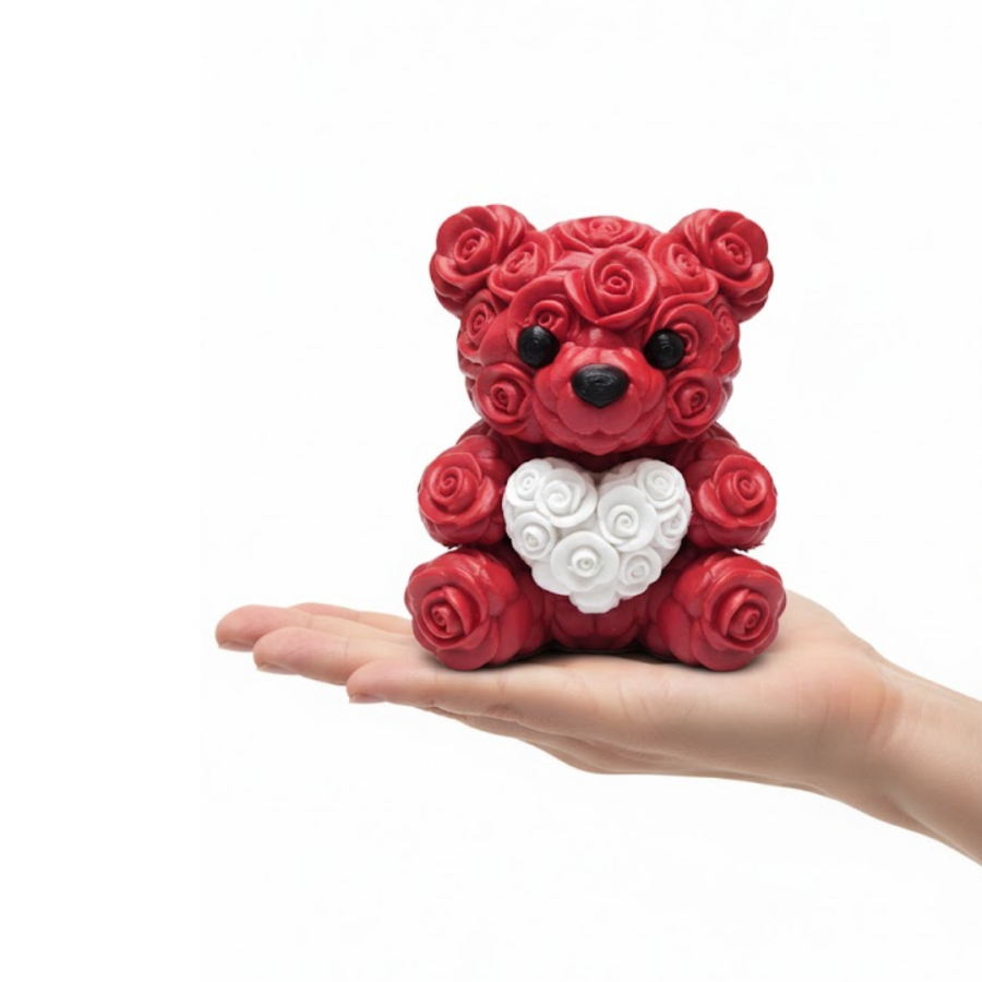 3D Printed Heart Teddy Bear 10cm Romantic Desktop Decoration