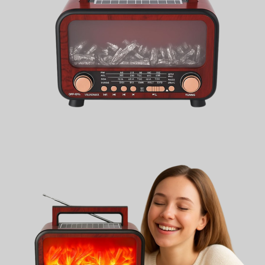 Portable Camping Speaker – Solar Charged, Fireplace Effect, 7W Powerful Sound