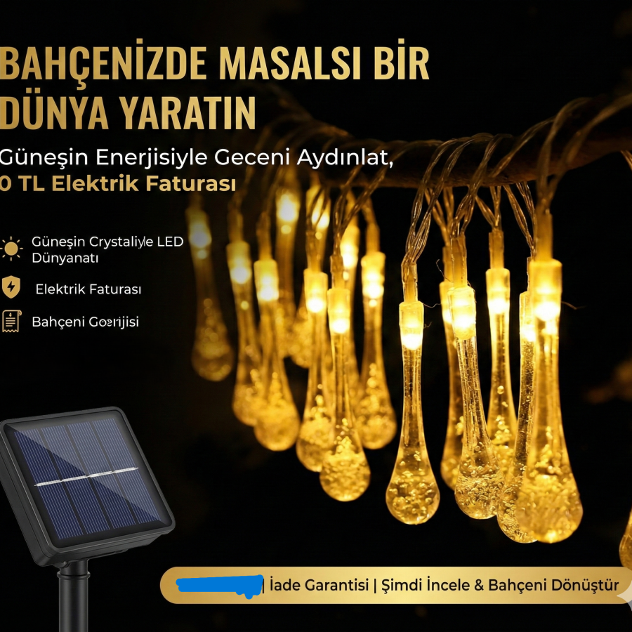10 Led 2 Metre Sarı Kristal Su Damlası Güneş Enerjili Led Işık Solar Bahçe Ağaç Lamba Aydınlatması 10 Led 2 Metre Sarı Kristal Su Damlası Güneş Enerjili Led Işık Solar Bahçe Ağaç Lamba Aydınlatması
