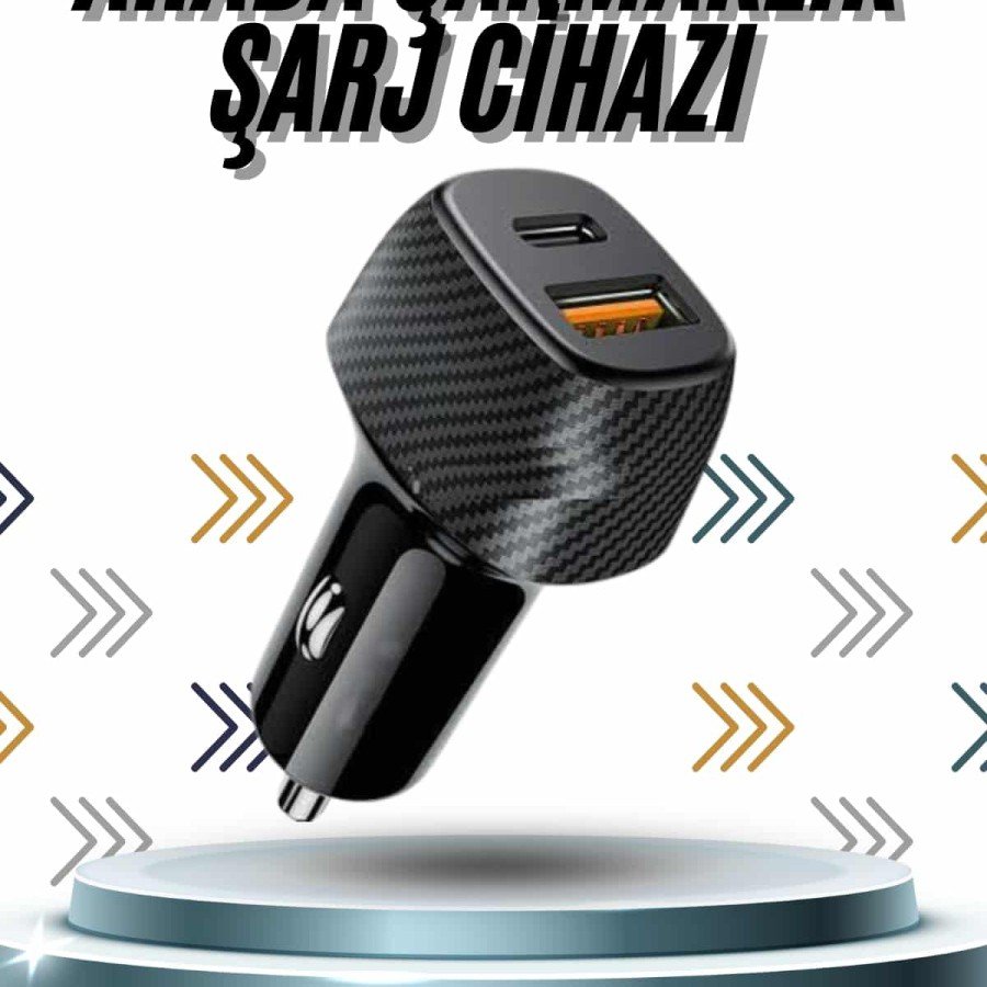 Fast Car Charger 38W Dual Input Fast Charging Car Cigarette Lighter Type-C