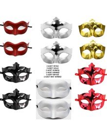 Set of 12 Colorful Party Masks – Black, Gold, Silver, Red, White, Matte Red