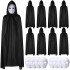 120 cm Black Hooded Cloak and Paintable Cardboard Mask Set of 8