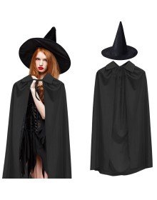 120 cm Black Collar Cloak and Black Witch Hat Costume Set