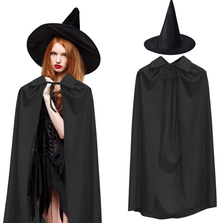 120 cm Black Collar Cloak and Black Witch Hat Costume Set