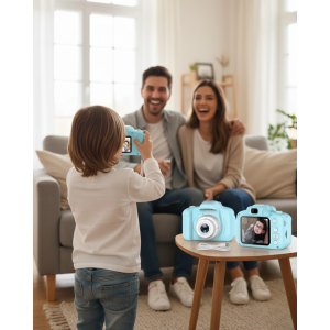 Blue Mini Digital Camera with HD Video Photo Shooting, USB Rechargeable, Memory Card Supported