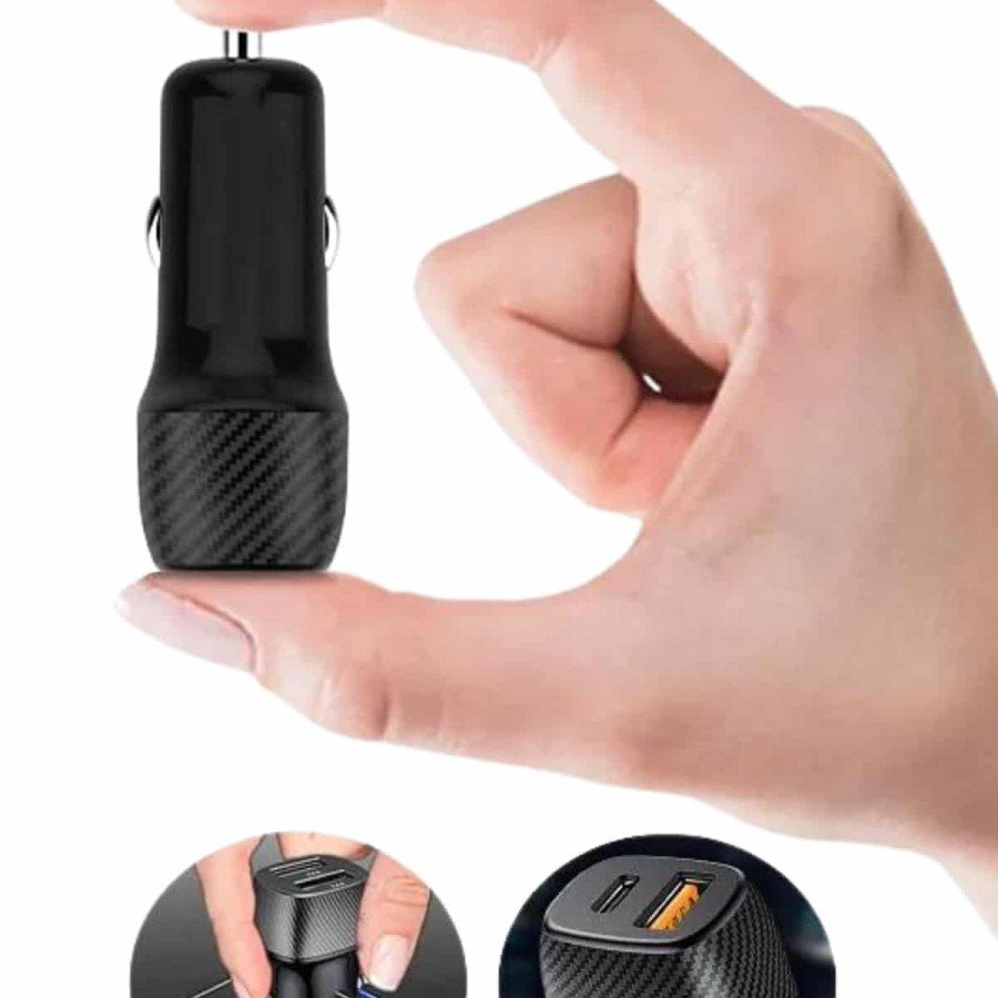 Fast Car Charger 38W Dual Input Fast Charging Car Cigarette Lighter Type-C