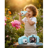 Blue Compact Mini Camera Rechargeable Model with HD Video and Photo Shooting Features