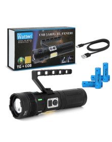 15,000 LUMENS TG+COB LED RECHARGEABLE FLASHLIGHT WATTON WT-703