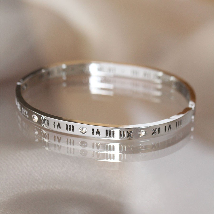 316L Steel Roman Numeral Silver Color Bracelet Clamp