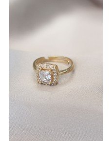Gold Baguette and Zircon Stone Square Ring