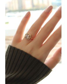 Gold Baguette and Zircon Stone Square Ring