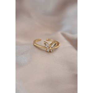 Adjustable Gold Color Metal Zircon Stone and Crystal Stone Butterfly Model Ring