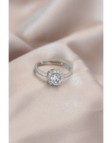 Adjustable Silver Color Metal Zircon and Crystal Stone Oval Model Ring