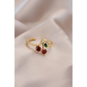 Adjustable Gold Color Metal Colored Zircon Stone Cherry Ring