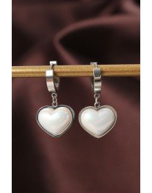 316L Steel Silver Color White Dome Heart Earrings