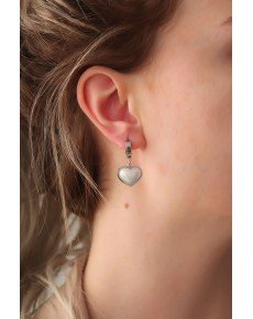 316L Steel Silver Color White Dome Heart Earrings