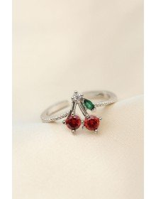 Adjustable Silver Color Crystal Stone Cherry Ring