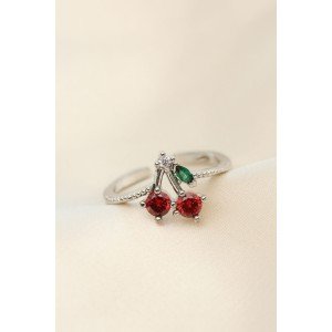 Adjustable Silver Color Crystal Stone Cherry Ring