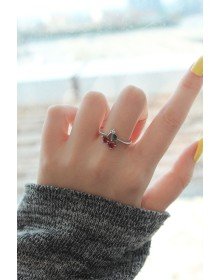 Adjustable Silver Color Crystal Stone Cherry Ring