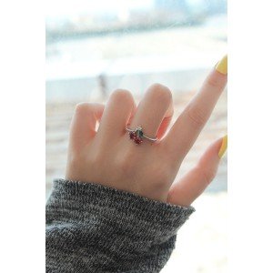 Adjustable Silver Color Crystal Stone Cherry Ring Adjustable Silver Color Crystal Stone Cherry Ring