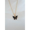 Gold Plated Black Colored Pearlescent Butterfly Necklace Gold Plated Black Colored Pearlescent Butterfly Necklace