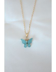 Gold Plated Turquoise Color Pearlescent Butterfly Necklace