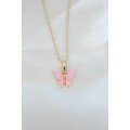 Gold Plated Pink Pearl Butterfly Necklace