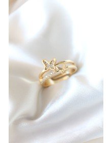 Zircon Stone Gold Plated Butterfly Women's Ring