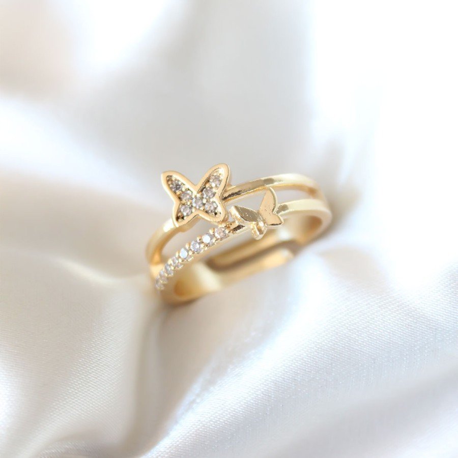 Zircon Stone Gold Plated Butterfly Women s Ring