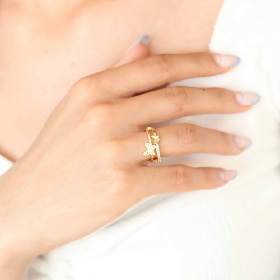 Zircon Stone Gold Plated Butterfly Women s Ring