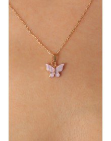 Gold Lilac Color Butterfly Figure Women's Necklace