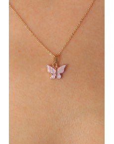 Gold Lilac Color Butterfly Figure Women's Necklace