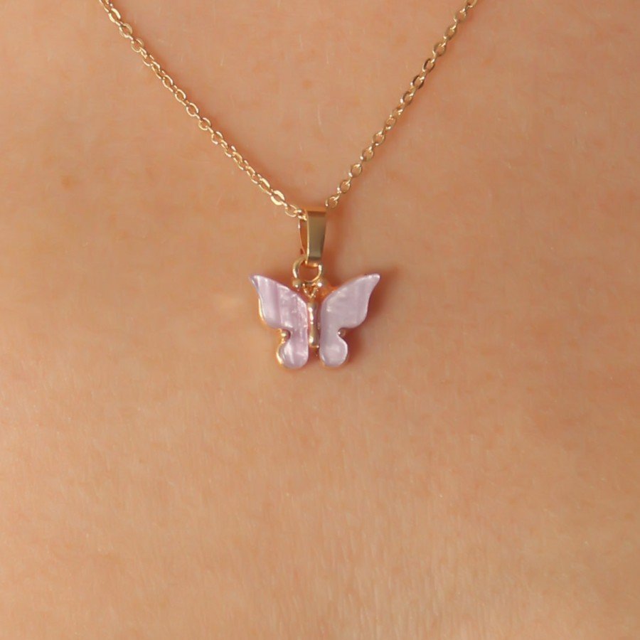 Gold Lilac Color Butterfly Figure Women s Necklace