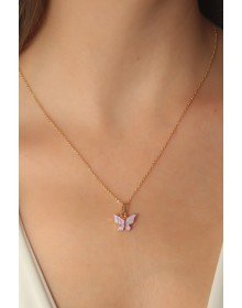 Gold Lilac Color Butterfly Figure Women's Necklace