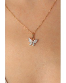 Gold Blue Color Butterfly Figure Women's Necklace