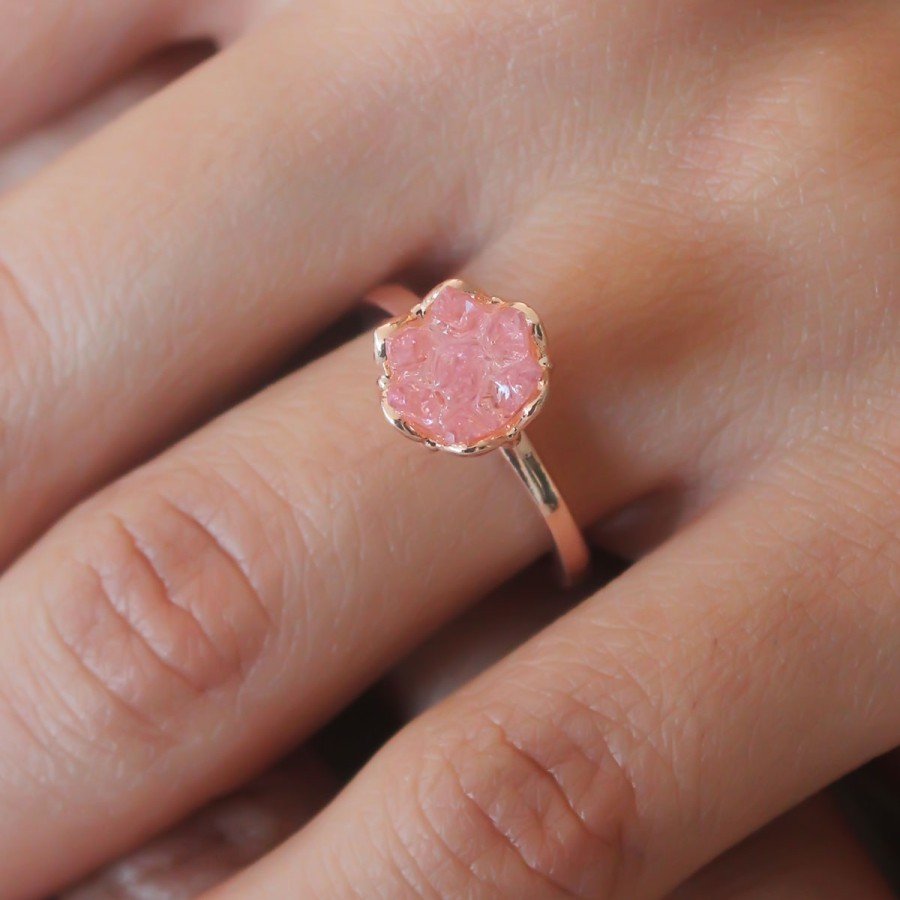 Pink Lotus Flower Figure Gold Color Women s Ring