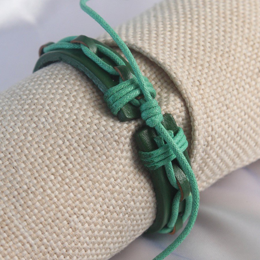 Green Color Leather String Men s Bracelet
