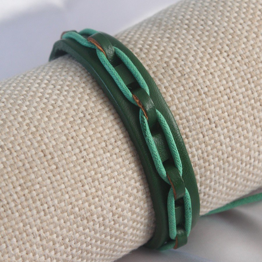 Green Color Leather String Men s Bracelet