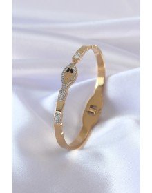 316L Steel Gold Color Snake Model Zircon Stone Detail Women's Handcuffs