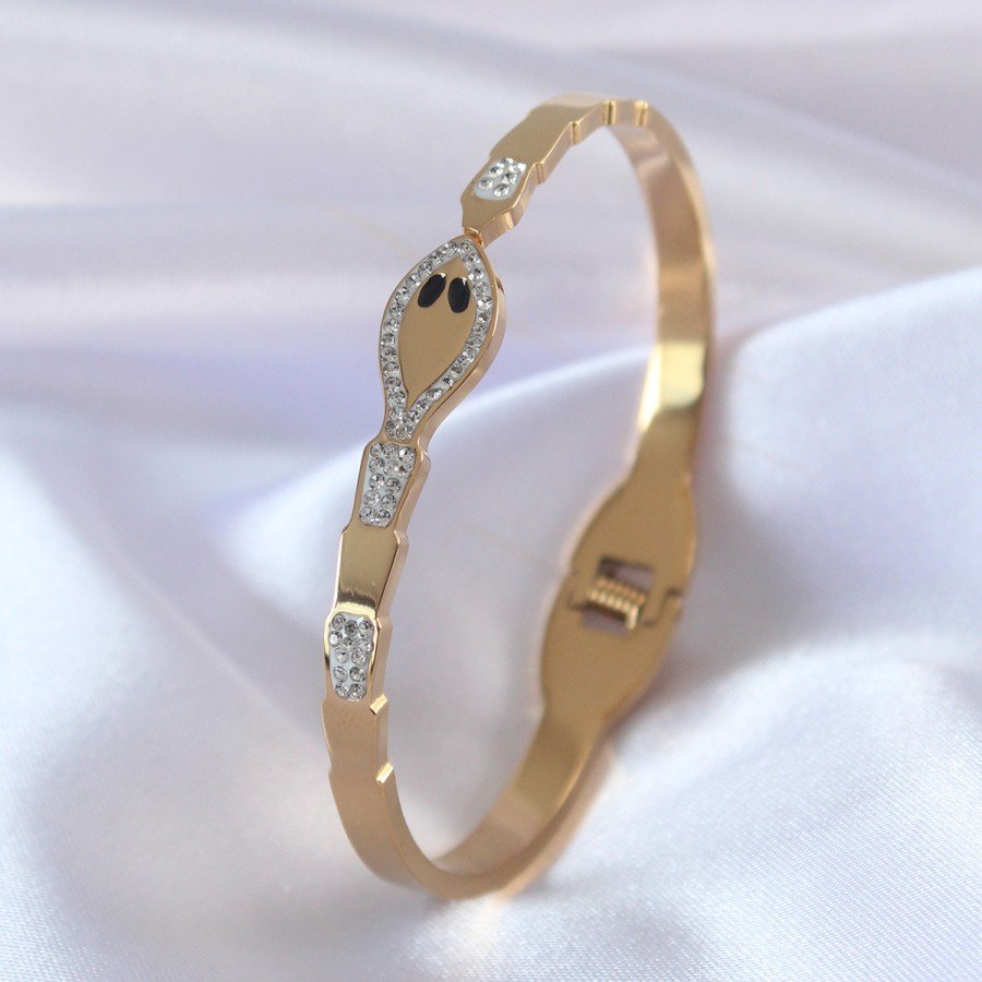 316L Steel Gold Color Snake Model Zircon Stone Detail Women s Handcuffs