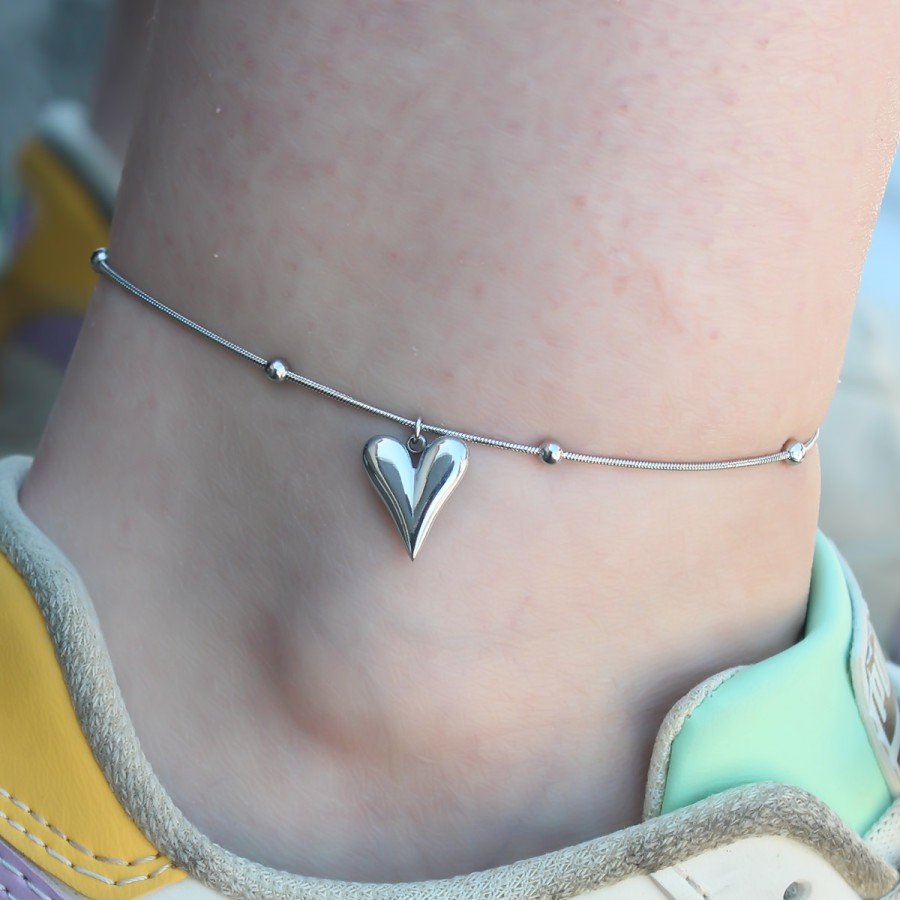316L Steel Silver Color Heart Figure Women Anklet