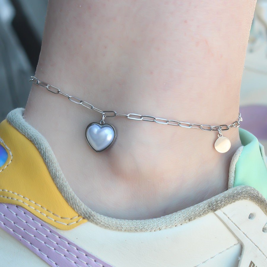 316L Steel Silver Color Heart Model Women s Anklet