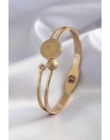 316L Steel Gold Color Quarter Gold Zircon Stone Detail Women's Handcuffs