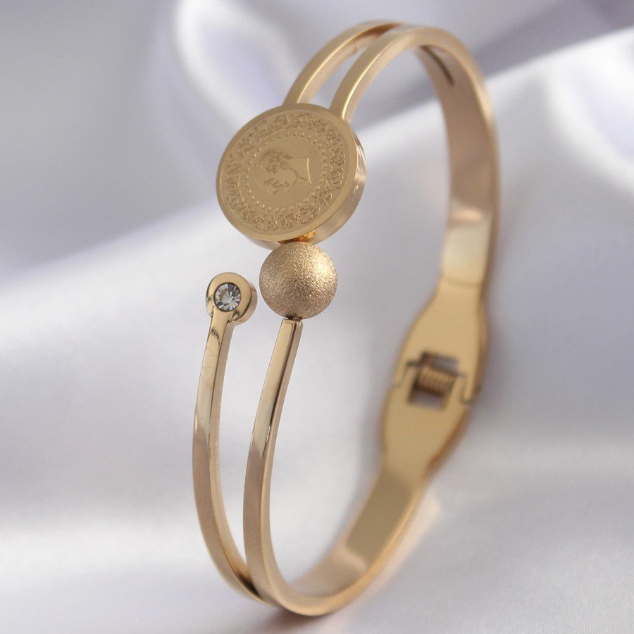 316L Steel Gold Color Quarter Gold Zircon Stone Detail Women s Handcuffs