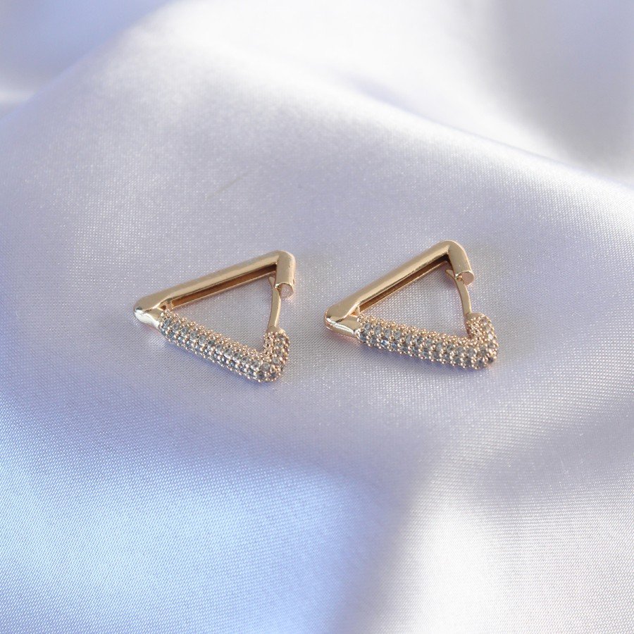 Gold Color Zircon Stone Triangle Model Women s Earrings