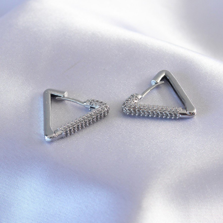 Silver Color Zircon Stone Triangle Model Women s Earrings