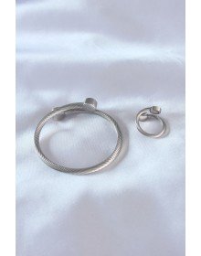 Steel Silver Color Tight Twist Model Men's Bracelet Ring Set