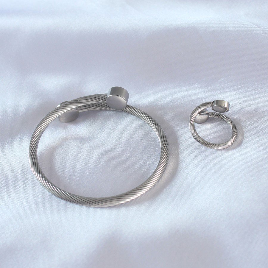 Steel Silver Color Tight Twist Model Men s Bracelet Ring Set