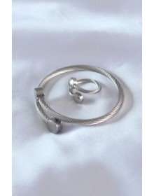 Steel Silver Color Tight Twist Model Men's Bracelet Ring Set