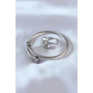 Steel Silver Color Tight Twist Model Men's Bracelet Ring Set